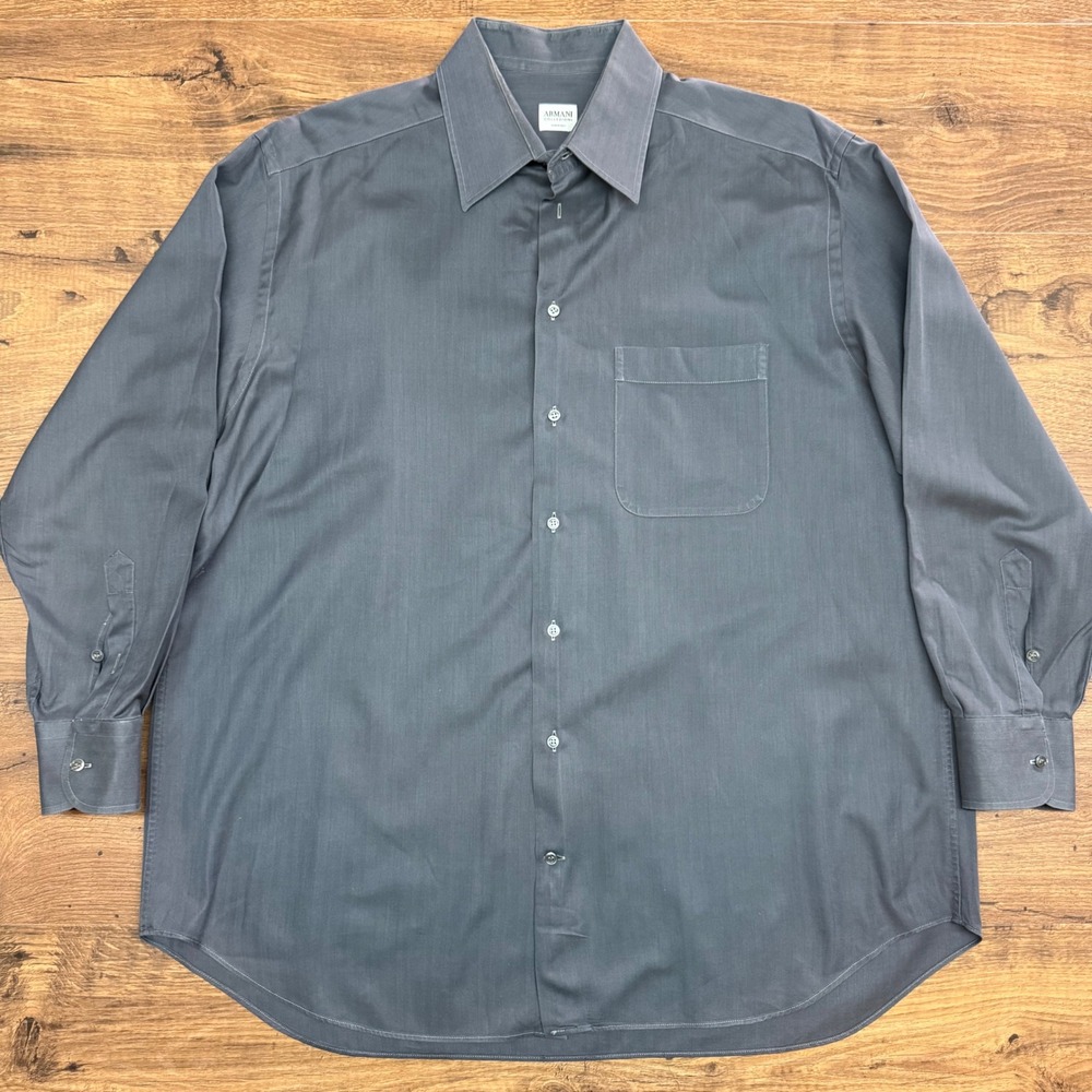 Armani Collezioni Mens 16.5 42 R Grey Herringbone Dress Shirt Made Italy Luxury‎